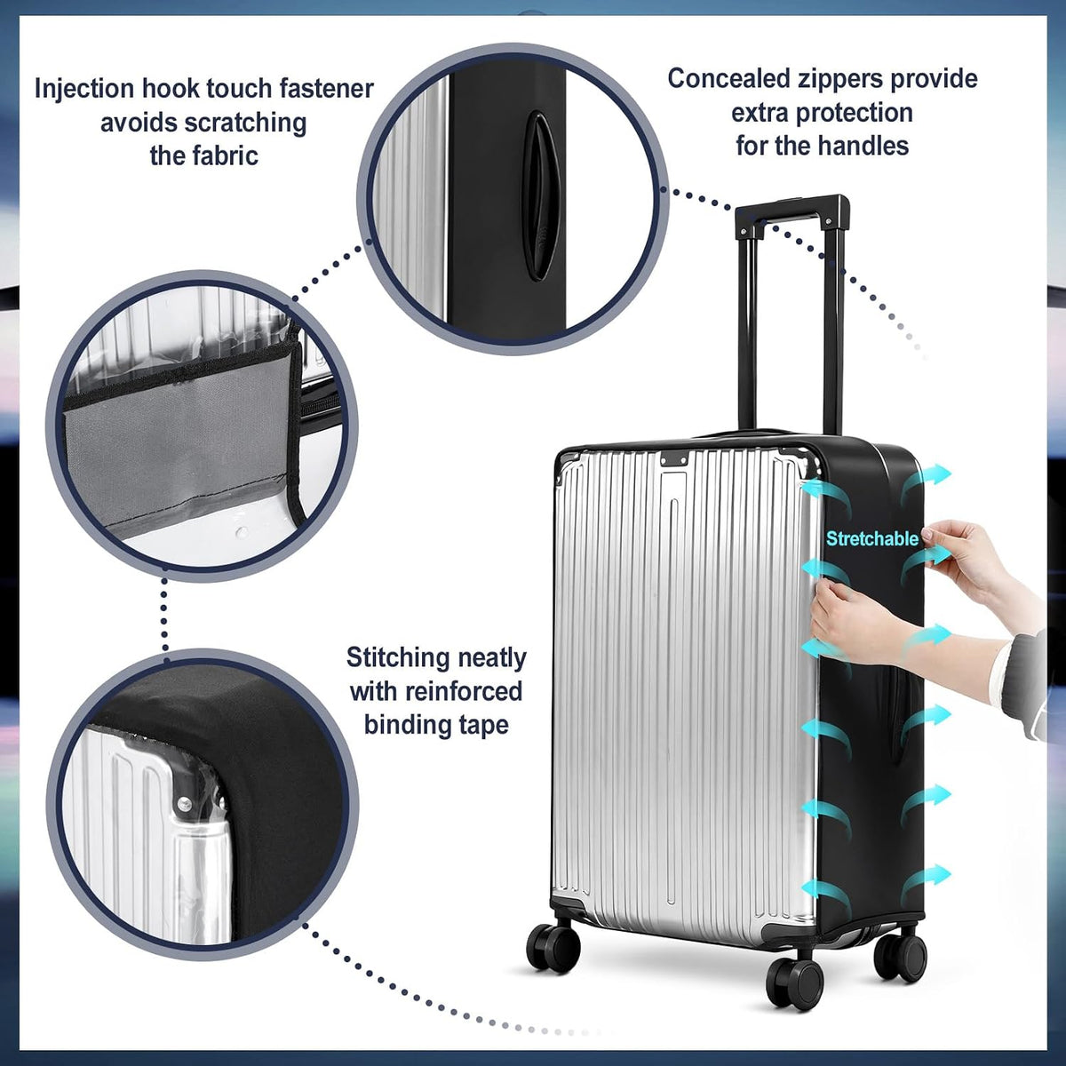 Gilprop 3 Pcs Clear Luggage Cover Protector Fit 20 24 28 Inch Baggage Black