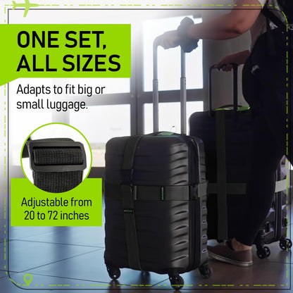 Untethered Luggage Straps for Suitcases, TSA Approved, 4-Pack, Black