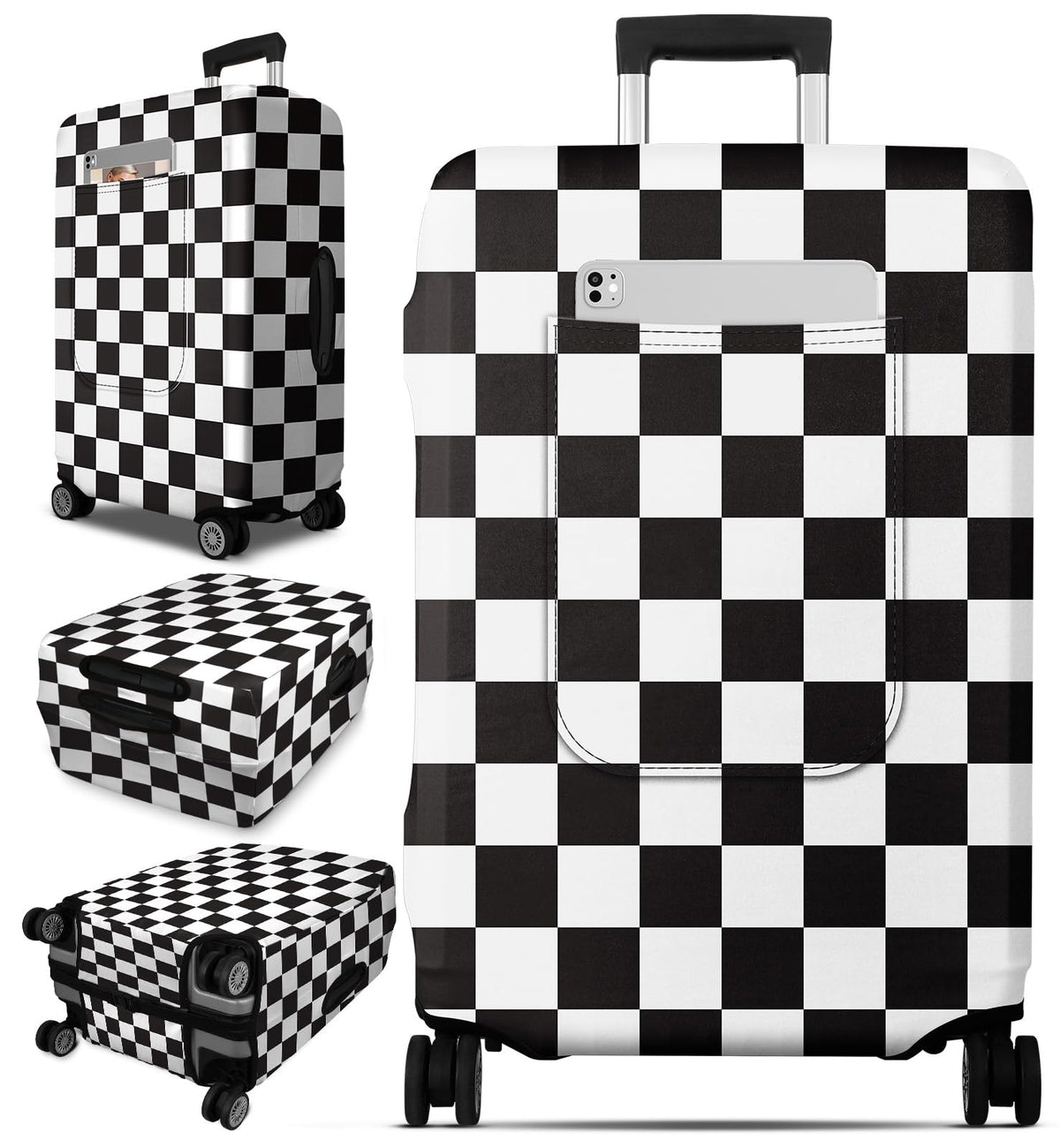Slohif Classic Green Checkered Luggage Cover with Storage Pocket 28-30 inch