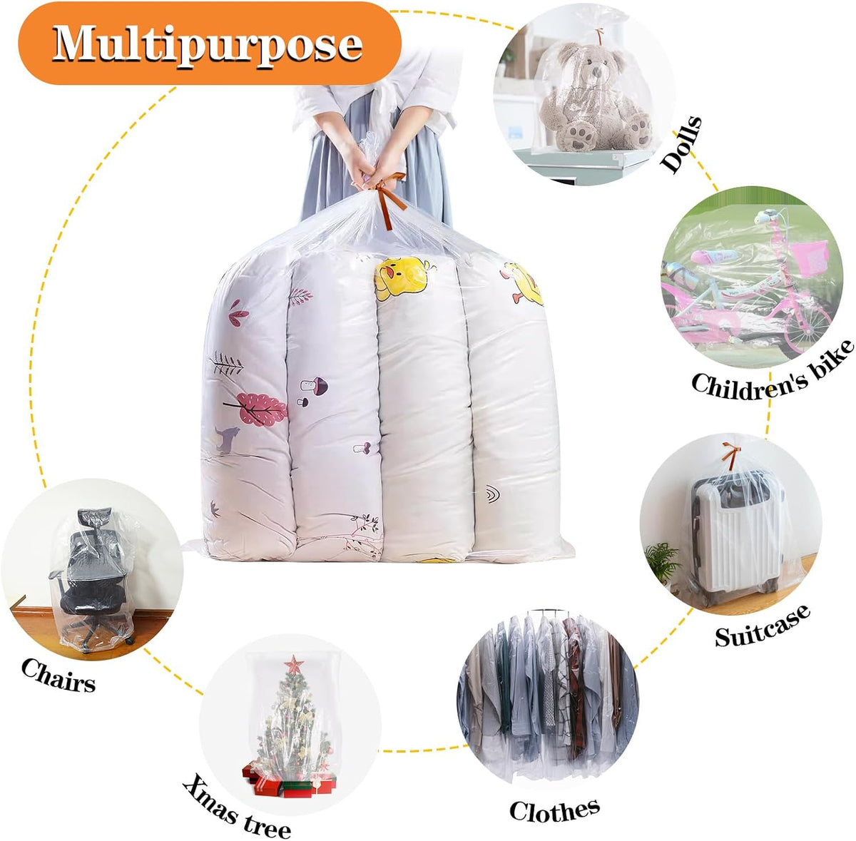 4 Pack Extra Large Clear Plastic Bags, 40" x 60" Large Storage Bags