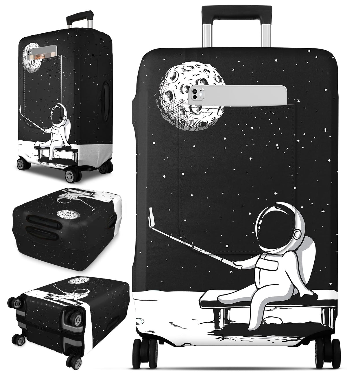 Slohif Luggage Cover for Suitcase Tsa Approved Protector - Luggage Sleeve Large Suit Case Cover Travel Stretch Baggage Case Protective Washable Fit 24-27 Inch Black Tape M