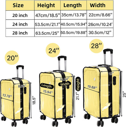 WRINGKIT 3 Pieces Clear Luggage Cover, Fits 20" 24" 28", Waterproof PVC