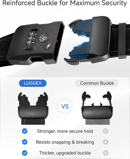 LUGGEX Luggage Straps TSA Approved, Adjustable Straps for Suitcases,Black
