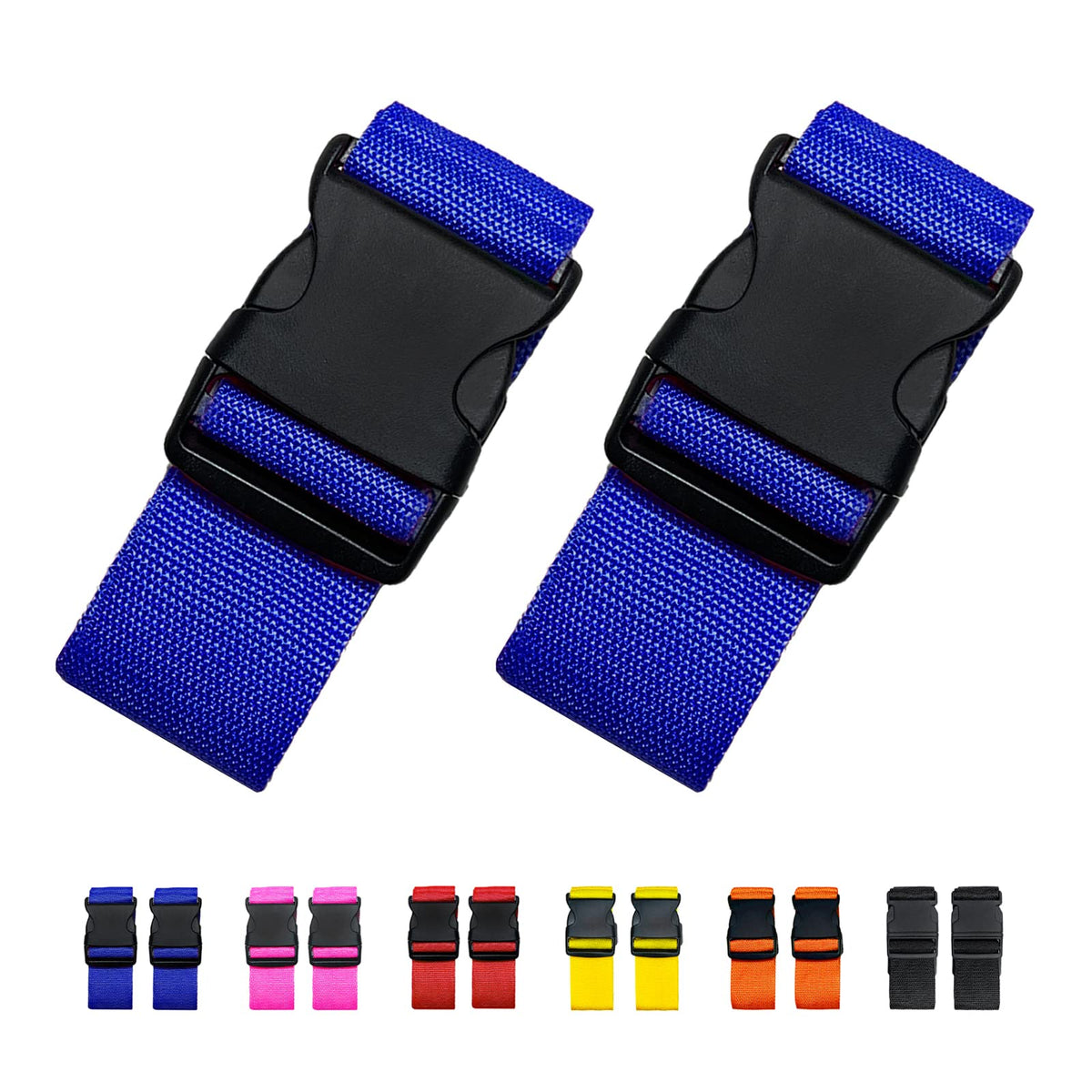 2 Pack Suitcase Straps, Bright Color Adjustable Luggage Belts, TSA Approved (Black)
