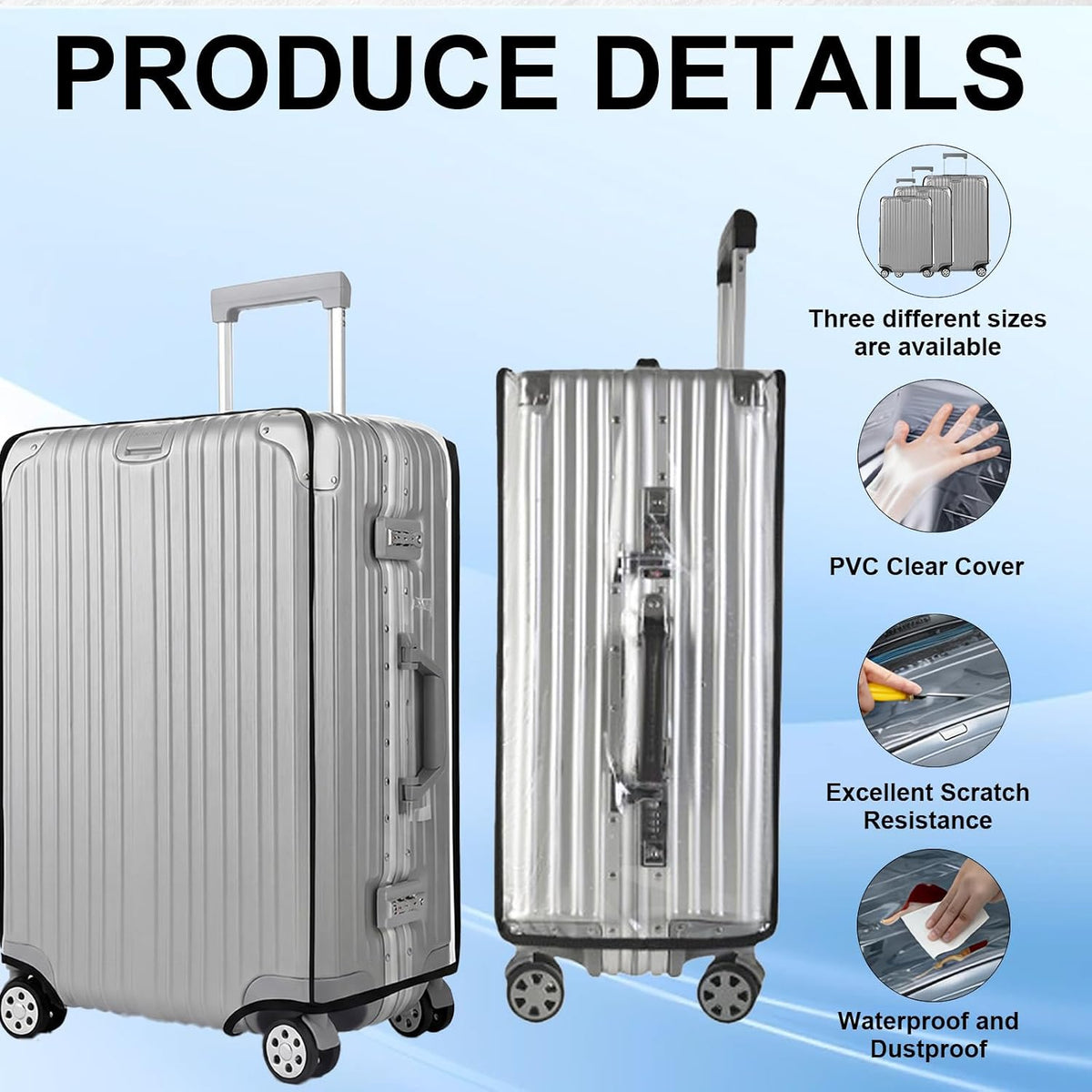3 Pack Clear Luggage Cover Protectors, TSA Approved Heavy Duty Waterproof PVC Suitcase Covers, Scratch Resistant Travel Protector Fits 20 24 28 Inch Wheeled Hard-Sided Luggage
