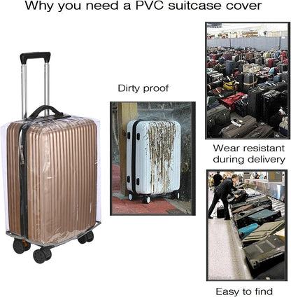 Clear PVC Suitcase Cover Protectors Thicken Luggage Cover Protector Full Transparent Waterproof Wheeled Dustproof Luggage Sleeve Protector 26"