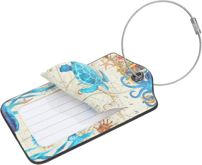 Mabor 2Pcs Sea Turtle Suitcase Tag for Luggage, Turtle PU Leather Tag
