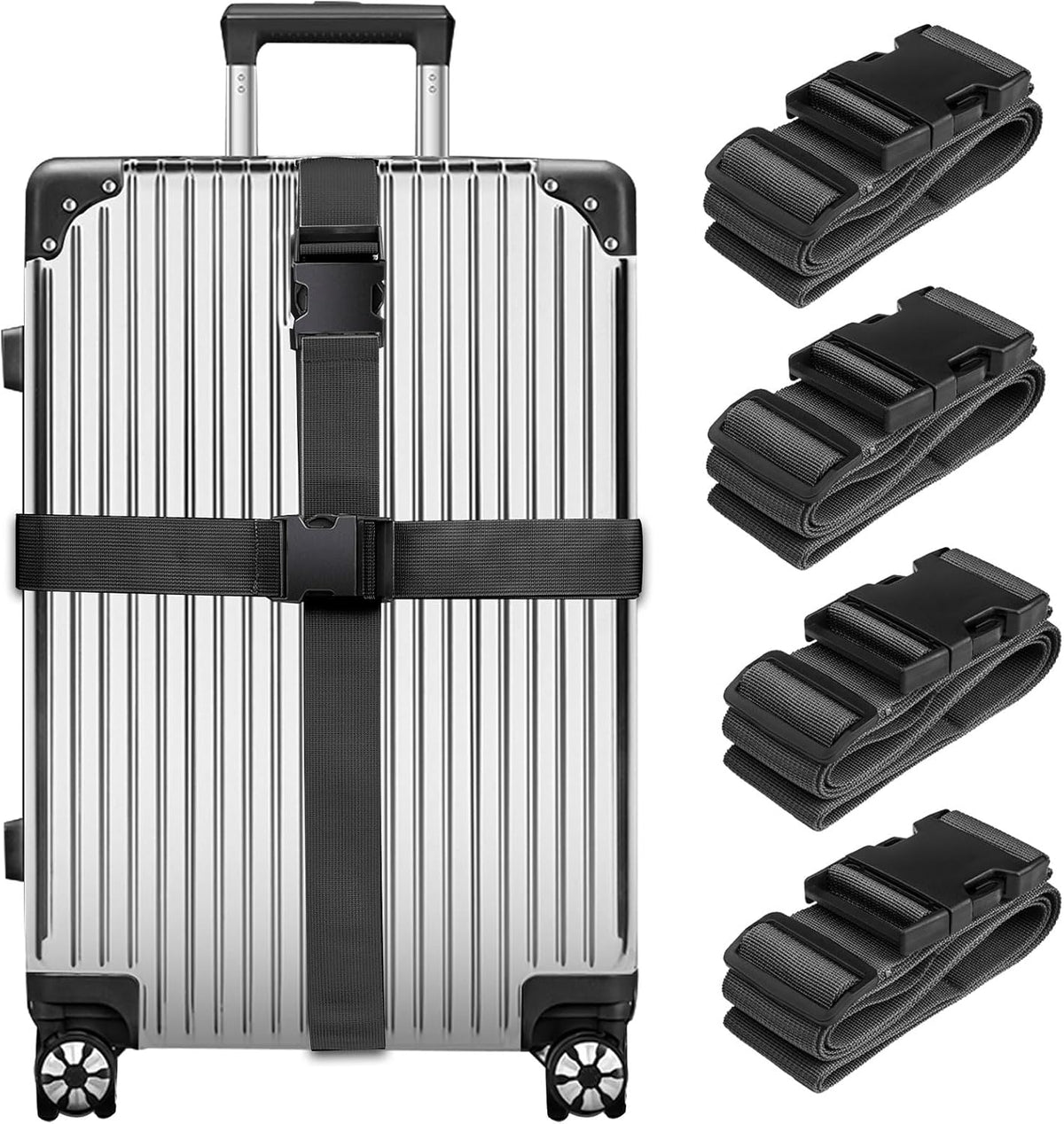 Luggage Straps for Suitcases, Black - Premium Quality Polyester Material, TSA Approved, Adjustable & Versatile, Sturdy Buckle, 4 Pack - Ideal for Travelers