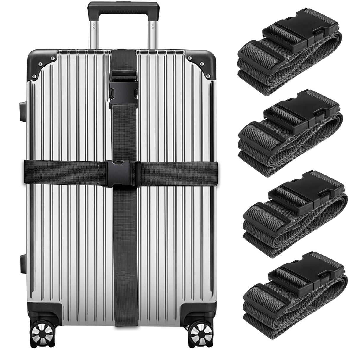 Luggage Straps for Suitcases, Black - Premium Quality Polyester Material, TSA Approved, Adjustable & Versatile, Sturdy Buckle, 4 Pack - Ideal for Travelers