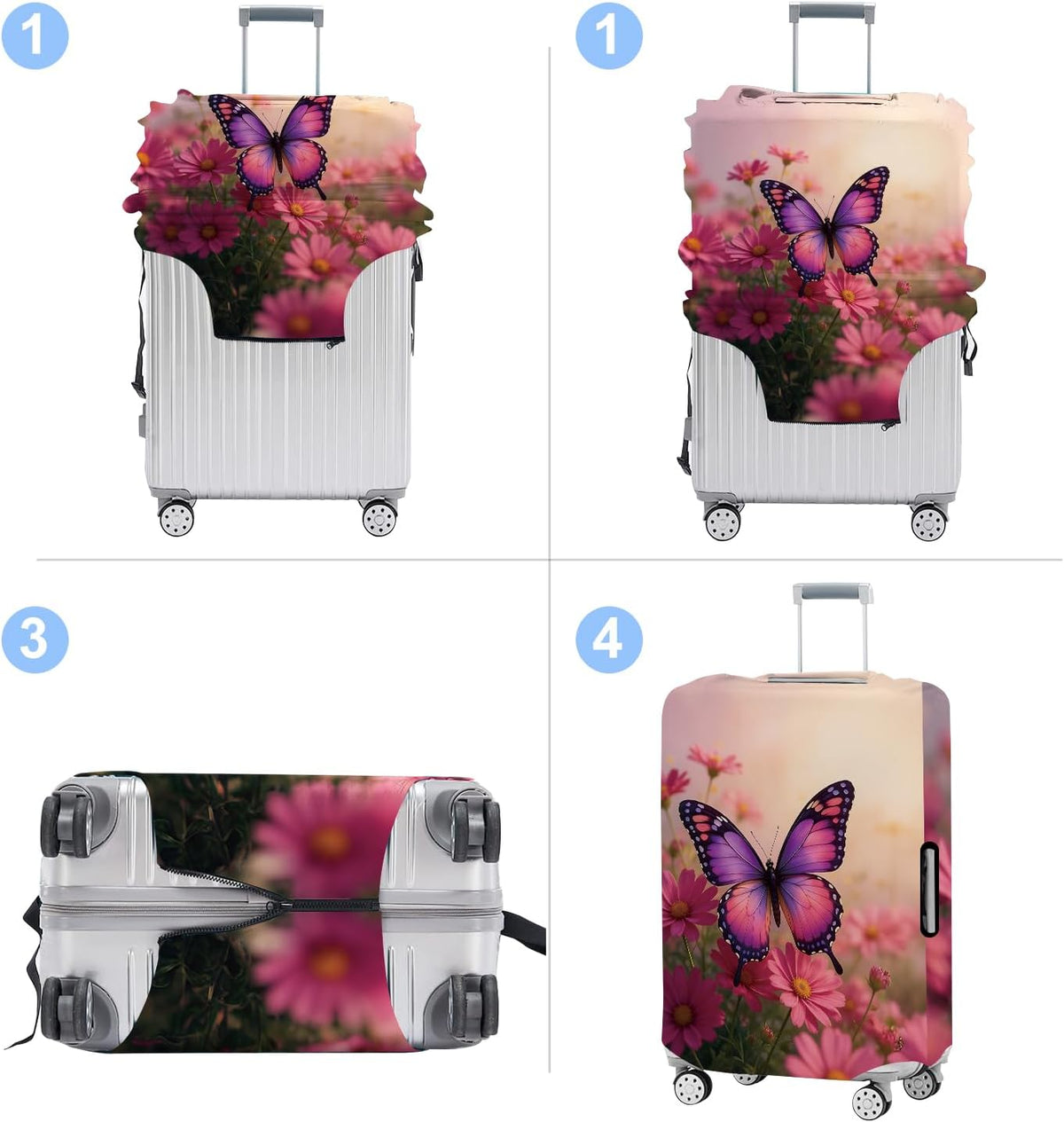 Pink Butterfly Luggage Cover Washable Suitcase Protector Anti-scratch Suitcase cover Fits 32-34 Inch Luggage XL