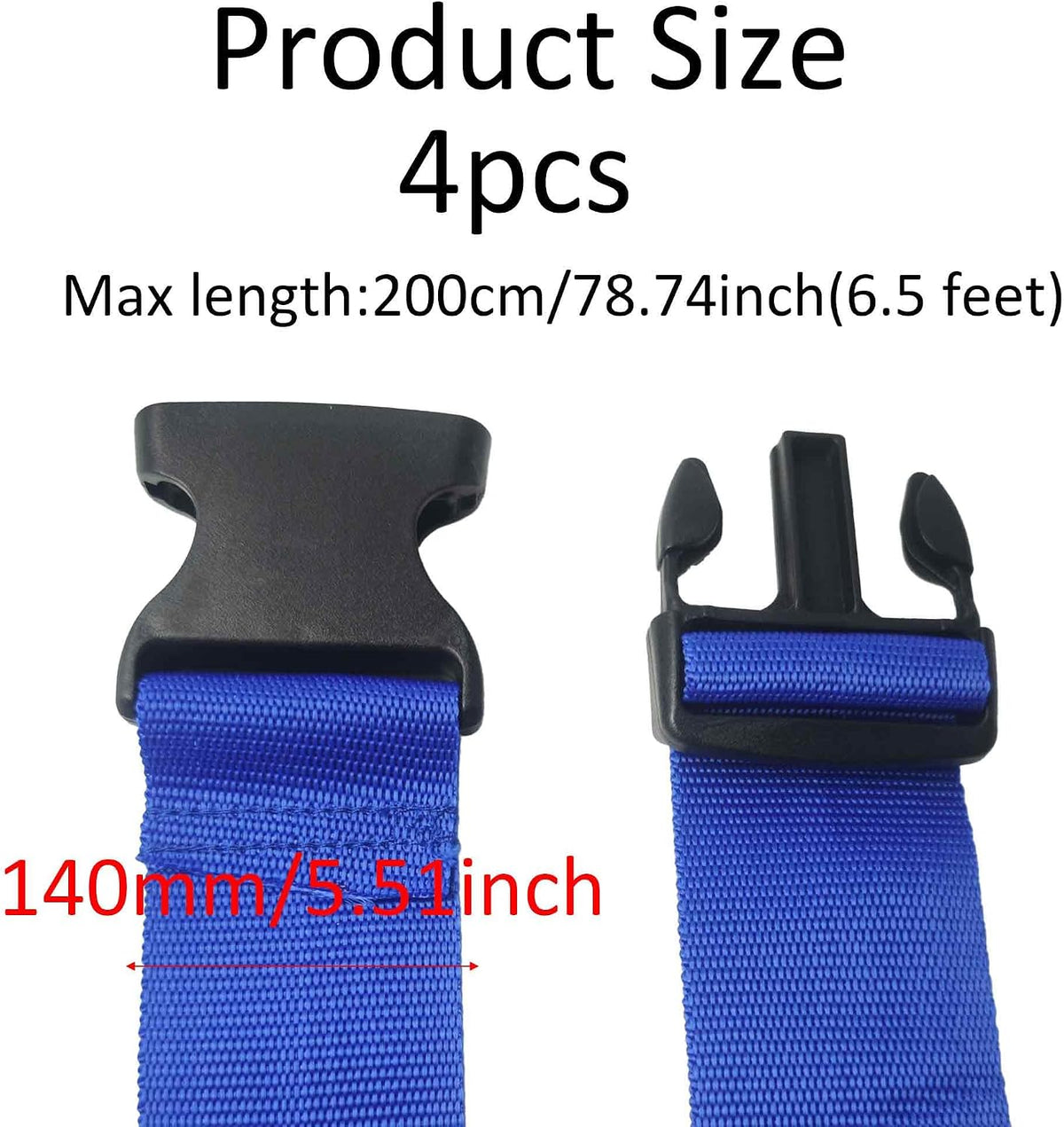 4 Pack Blue Luggage Straps, Adjustable Travel Belt for Suitcases, Secure Buckle Suitcase Accessories