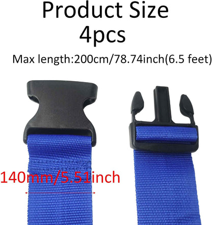 4 Pack Blue Luggage Straps, Adjustable Travel Belt for Suitcases, Secure Buckle Suitcase Accessories