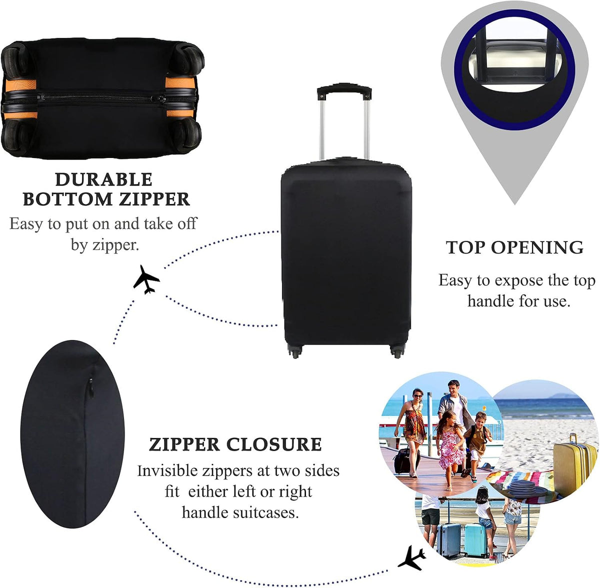 Explore Land Travel Luggage Cover Fits 23-26 inch Case (Black, M)