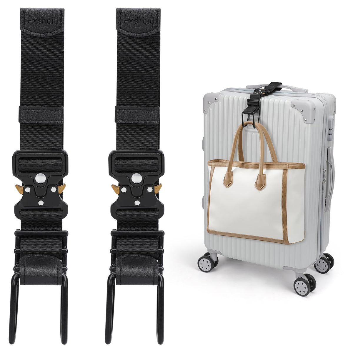 Luggage Hook Strap, Adjustable Luggage J Hook to Add a Bag Carry On