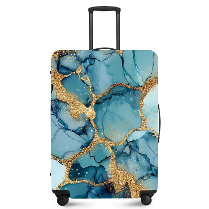 FOREVER QUEEN Blue Gold Luxury Marble Luggage Cover Suitcase Protector Suitcase Cover Anti-Scratch,Stretchable Bag Cover Washable Durable Polyester