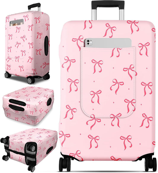 Slohif Cute Luggage Cover with Storage Pocket 28-30 inch Girly Pink Bow