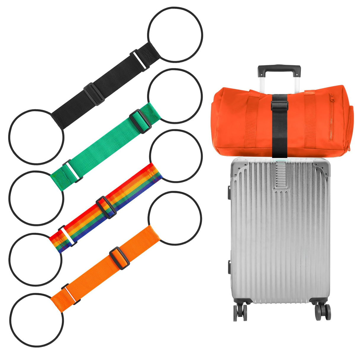 BILIONE Adjustable Luggage Connector Straps for Suitcases 2-Pack (Black)