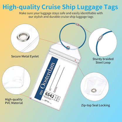8 Pack Holland America Luggage Tag Holders, Zip Seal Clear Cruise Carnival Luggage Tag Holder with Steel Loops Fits All for Holland America & Carnival Cruise Essentials Must Haves (8)