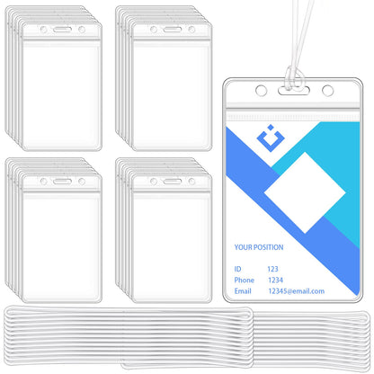 Plastic Luggage Tag Holders with Loops, Clear ID Badge Pouches, 24 Pack