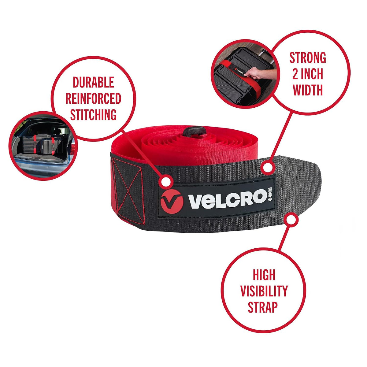 VELCRO Brand Adjustable Luggage Strap for Suitcases, Red, 6ft x 2in