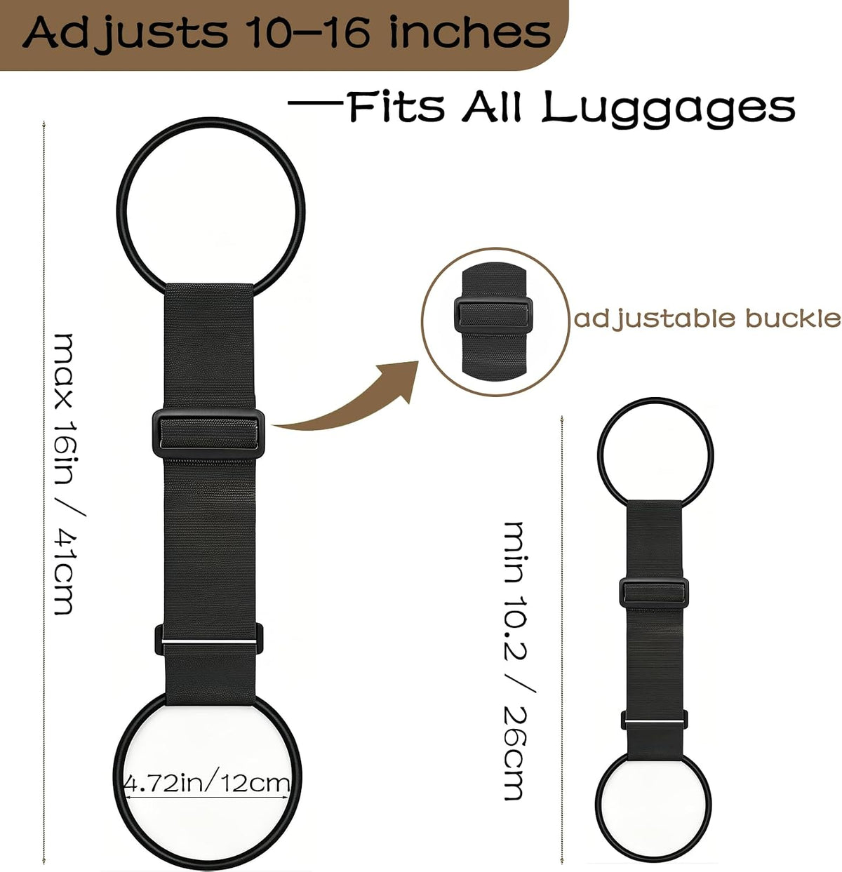 2Pack Adjustable Luggage Straps for Suitcases, Connect Bag to Suitcase