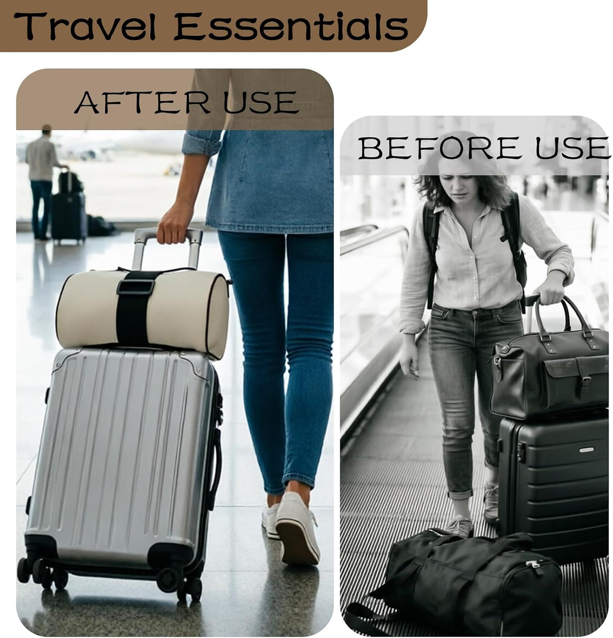 2Pack Adjustable Luggage Straps for Suitcases, Connect Bag to Suitcase