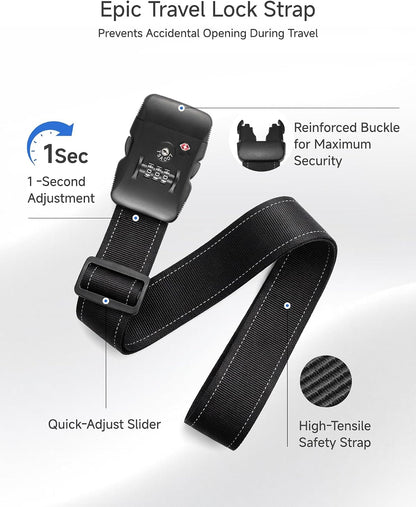 LUGGEX Luggage Straps TSA Approved, Adjustable Straps for Suitcases,Black