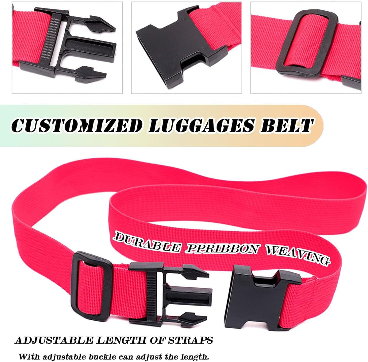 Personalized Luggage Straps, Custom Adjustable Suitcase Belt Embroidered with Name/Text, 2" W Travel Strap TSA Secure Bag Band Closure Gifts for Traveler Businessman - Adjusts from 38" to 74" L