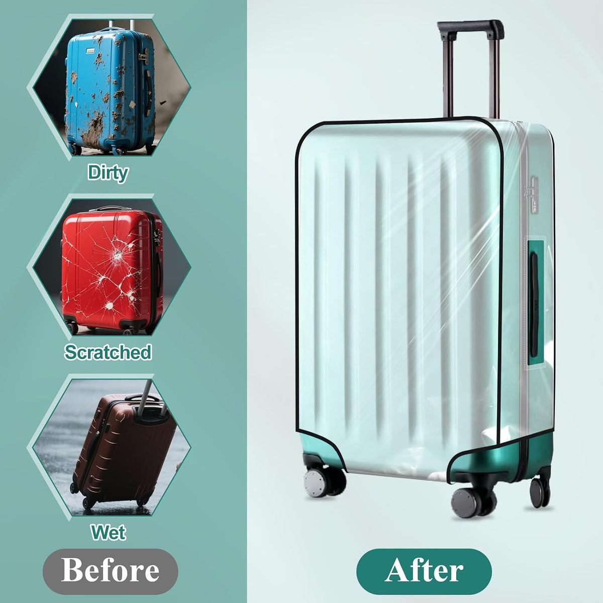 Dimeho 3 Pcs Clear Luggage Cover Protector Suitcase Protector 20" Covers