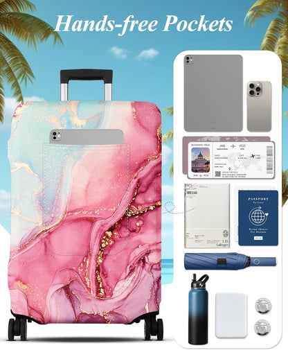 Slohif Luggage Cover for Suitcase Tsa Approved Protector - Luggage Sleeve Large Suit Case Cover Travel Stretch Baggage Case Protective Washable Fit 18-32 Inch Marble L