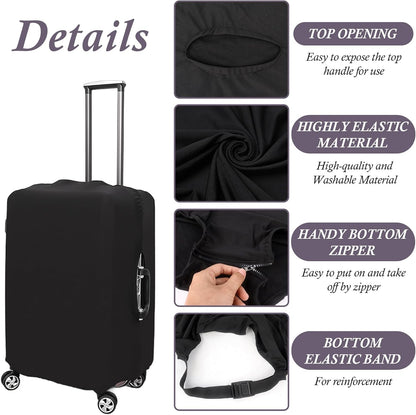 Klmnop 3 Pack Suitcase Covers for Luggage 18-28 Inch - Elastic, Scratch-Resistant Luggage Protectors | Washable Travel Luggage Cover Set(Black)