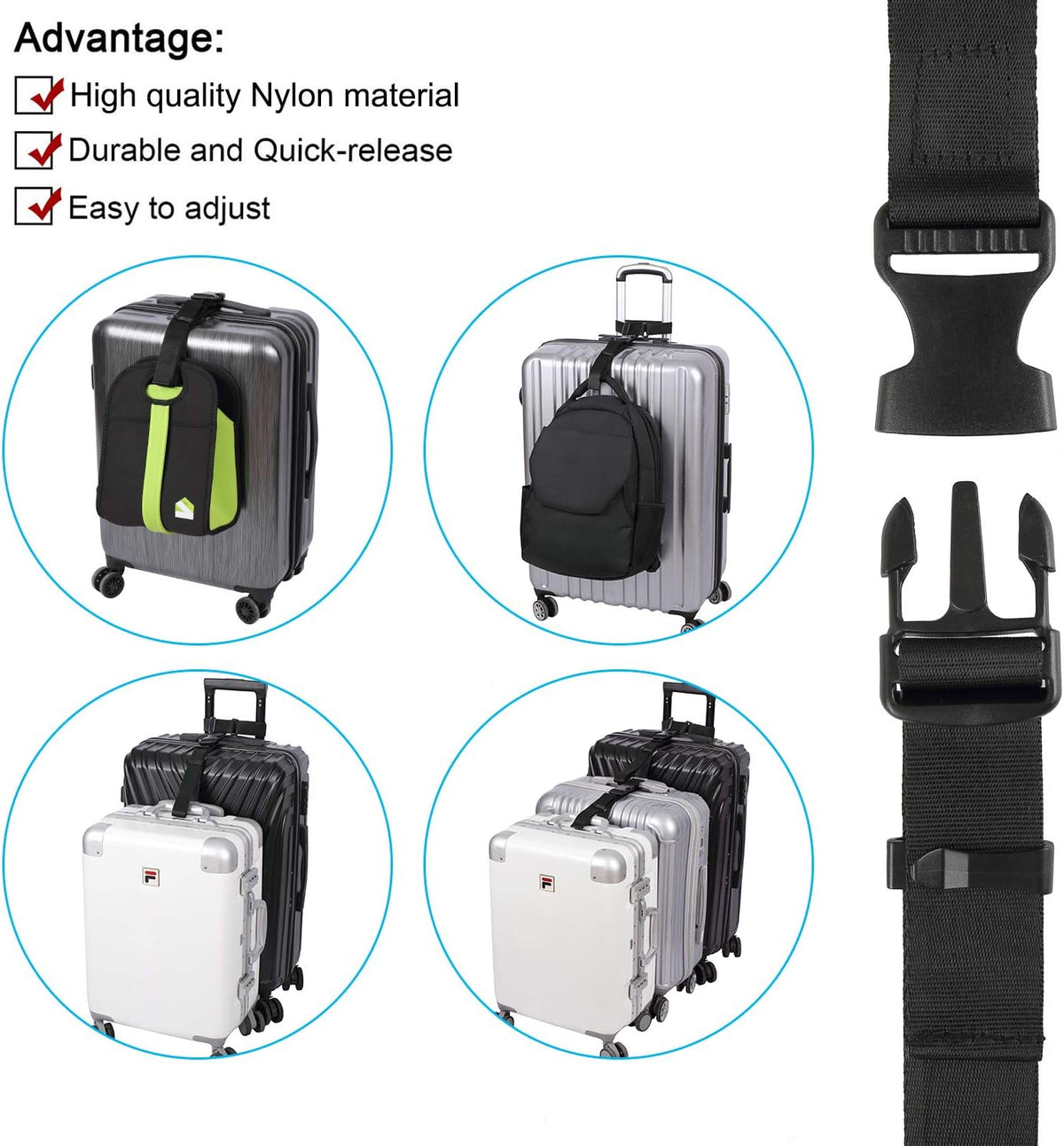 Vigorport Luggage Connector Straps for Suitcase, Add A Bag Suitcase Belt