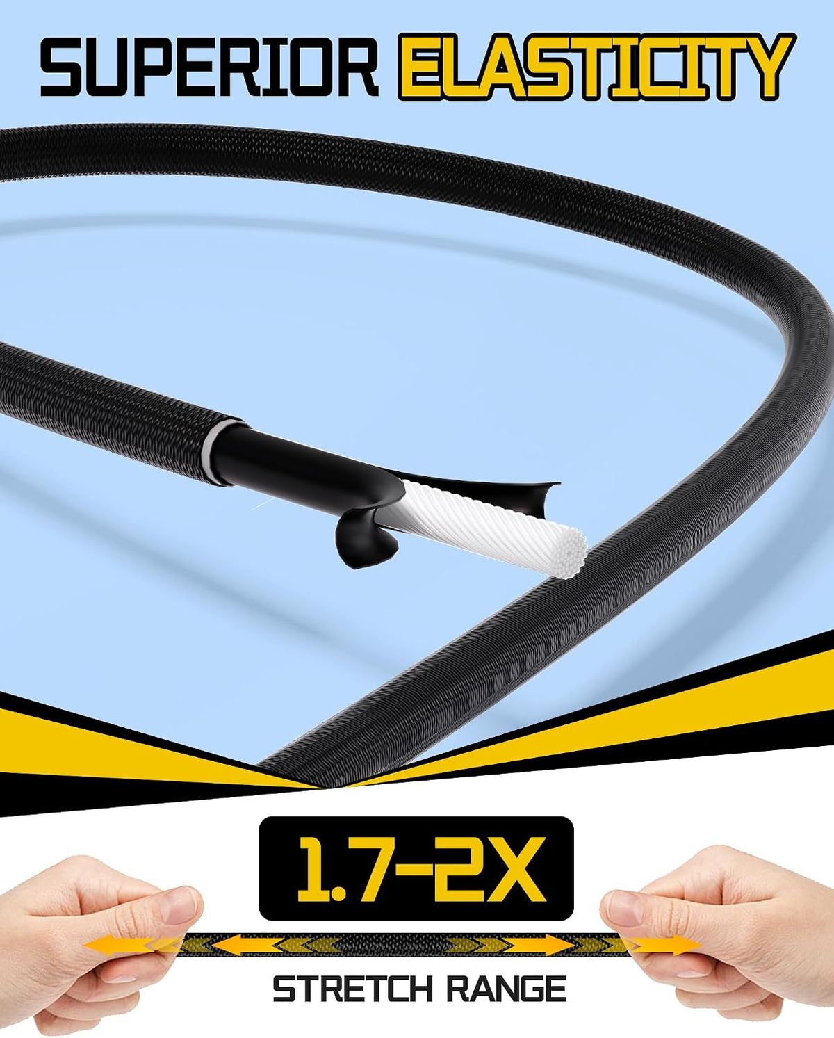Lucky Straps 48" Black Adjustable Carabiner Bungee Cords with Hooks, 8 Pack