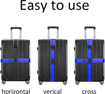 4 Pack Blue Luggage Straps, Adjustable Travel Belt for Suitcases, Secure Buckle Suitcase Accessories