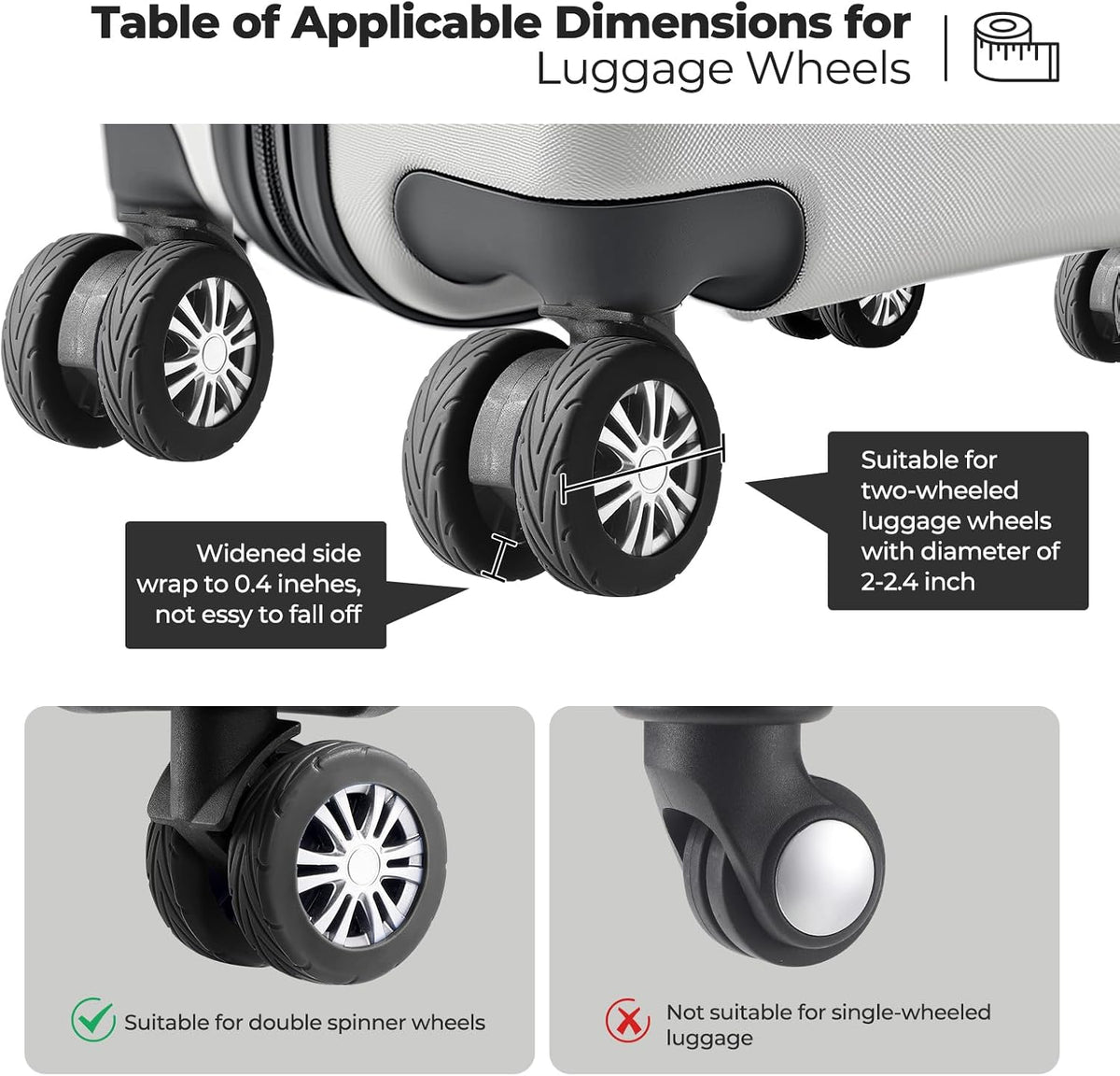 8Pcs Upgrade Luggage Wheel Covers, Travel Accessories (Black)