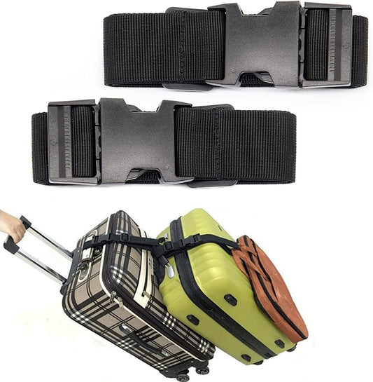 Luggage Straps for Suitcases, Travel Belt Multiple Connector, 2 Pack Black