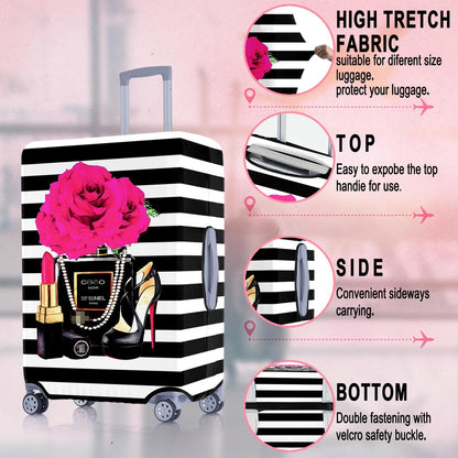 Fashion Accessory Travel Luggage Cover Fashion Girl Perfume and Lipstick and Heels Travel Suitcase Cover Anti-scratch Suitcase cover Fits 18-20 Inch
