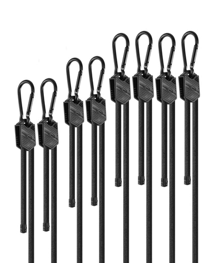 Lucky Straps 48" Black Adjustable Carabiner Bungee Cords with Hooks, 8 Pack
