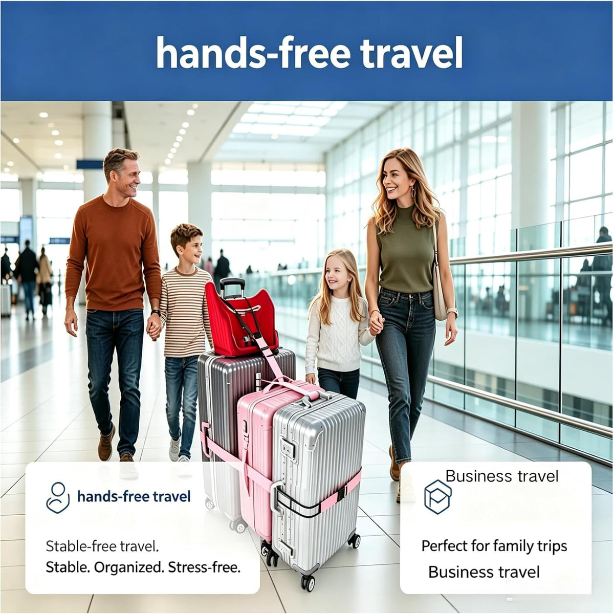 Luggage Straps 3 PCS for Suitcases 2 Short & 1 Long Adjustable Straps with Elastic Thick Rope for Connecting Suitcases and Bags Stably with a Strap Buckle and a Bottle Clip, Pink