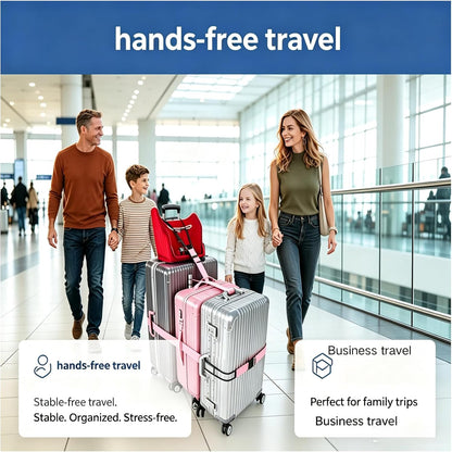 Luggage Straps 3 PCS for Suitcases 2 Short & 1 Long Adjustable Straps with Elastic Thick Rope for Connecting Suitcases and Bags Stably with a Strap Buckle and a Bottle Clip, Pink