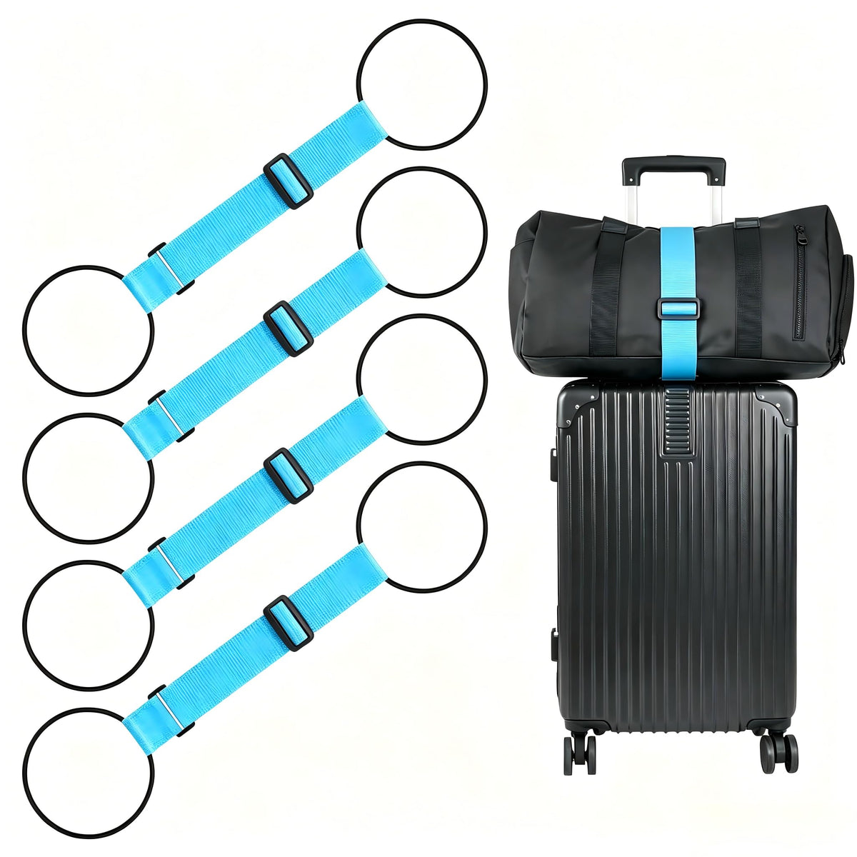 BILIONE Adjustable Luggage Connector Straps for Suitcases 2-Pack (Black)