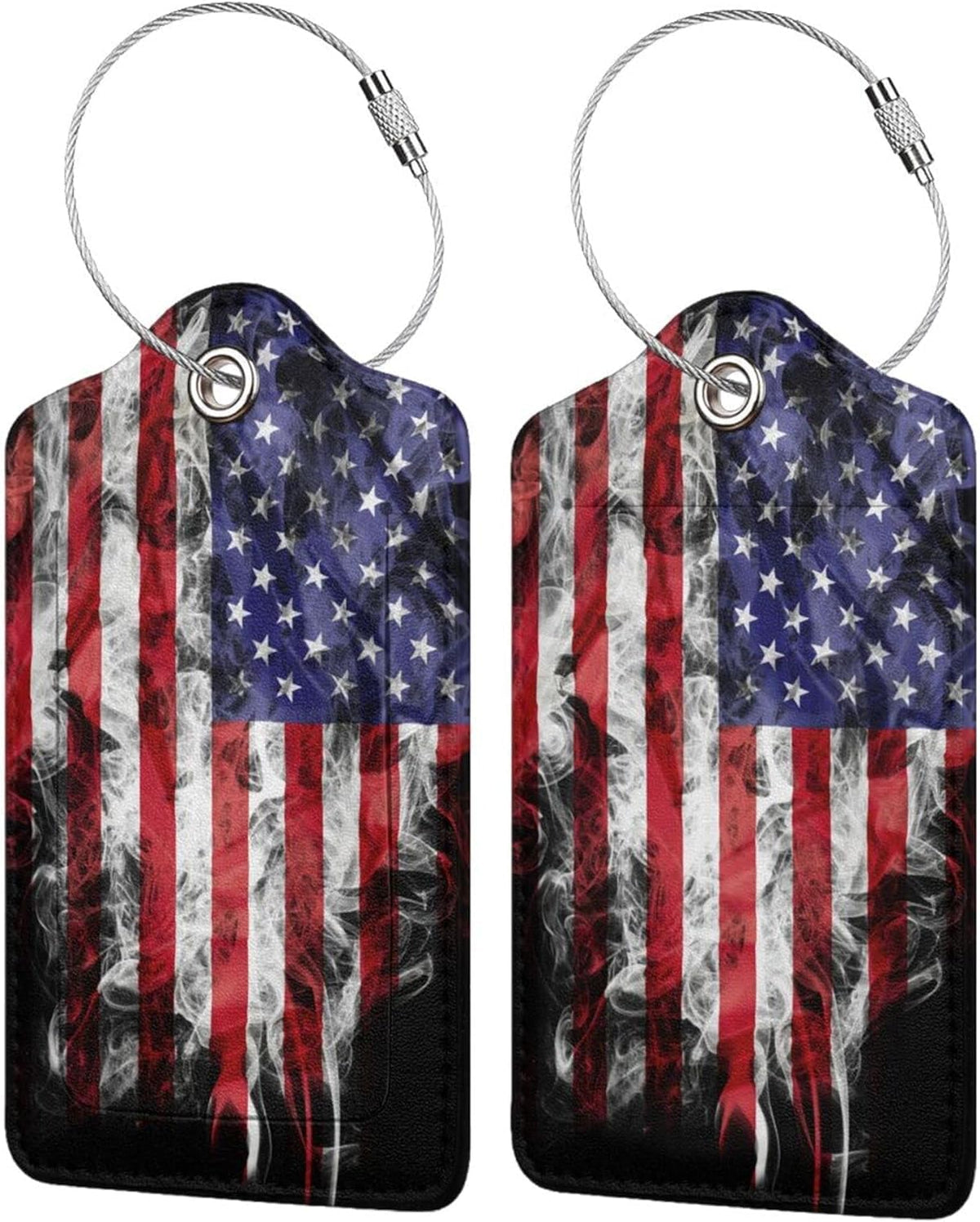 2 Pack Luggage Tags Travel American Flag Eagle PU Cute Leather Luggage Tag Name ID Labels with Privacy Cover Suitcases Women Men Girls Boys Fun Laggage Tags (American Eagle Flag)