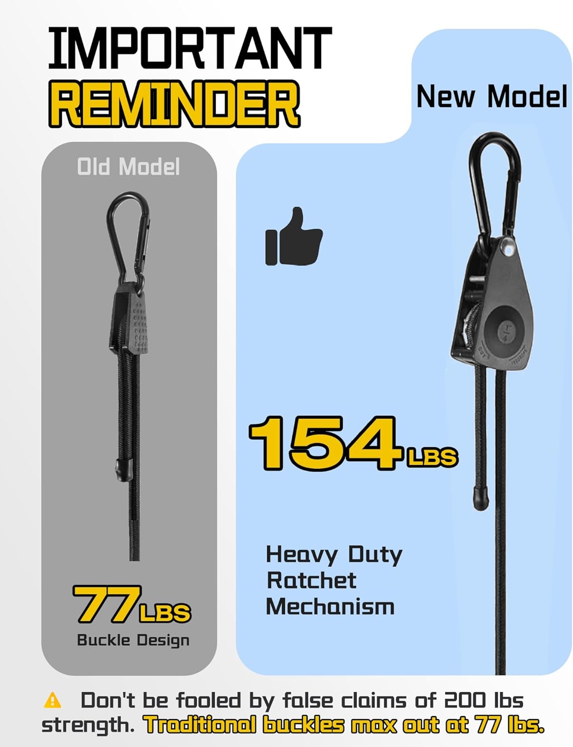 Lucky Straps 48" Black Adjustable Carabiner Bungee Cords with Hooks, 8 Pack