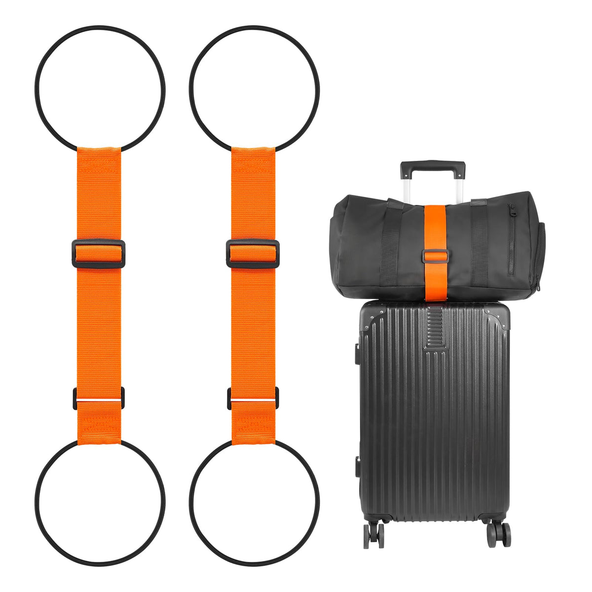 BILIONE Adjustable Luggage Connector Straps for Suitcases 2-Pack (Black)
