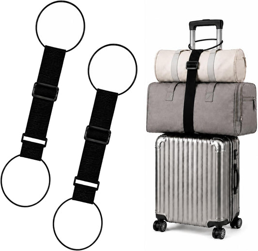 Luggage Straps for Suitcases, 2 Pack Black Adjustable Elastic Double-Loop Luggage Connector Straps, Thick, Durable, Waterproof Multi-Use Straps for Totes, Backpacks and Duffel Bags.