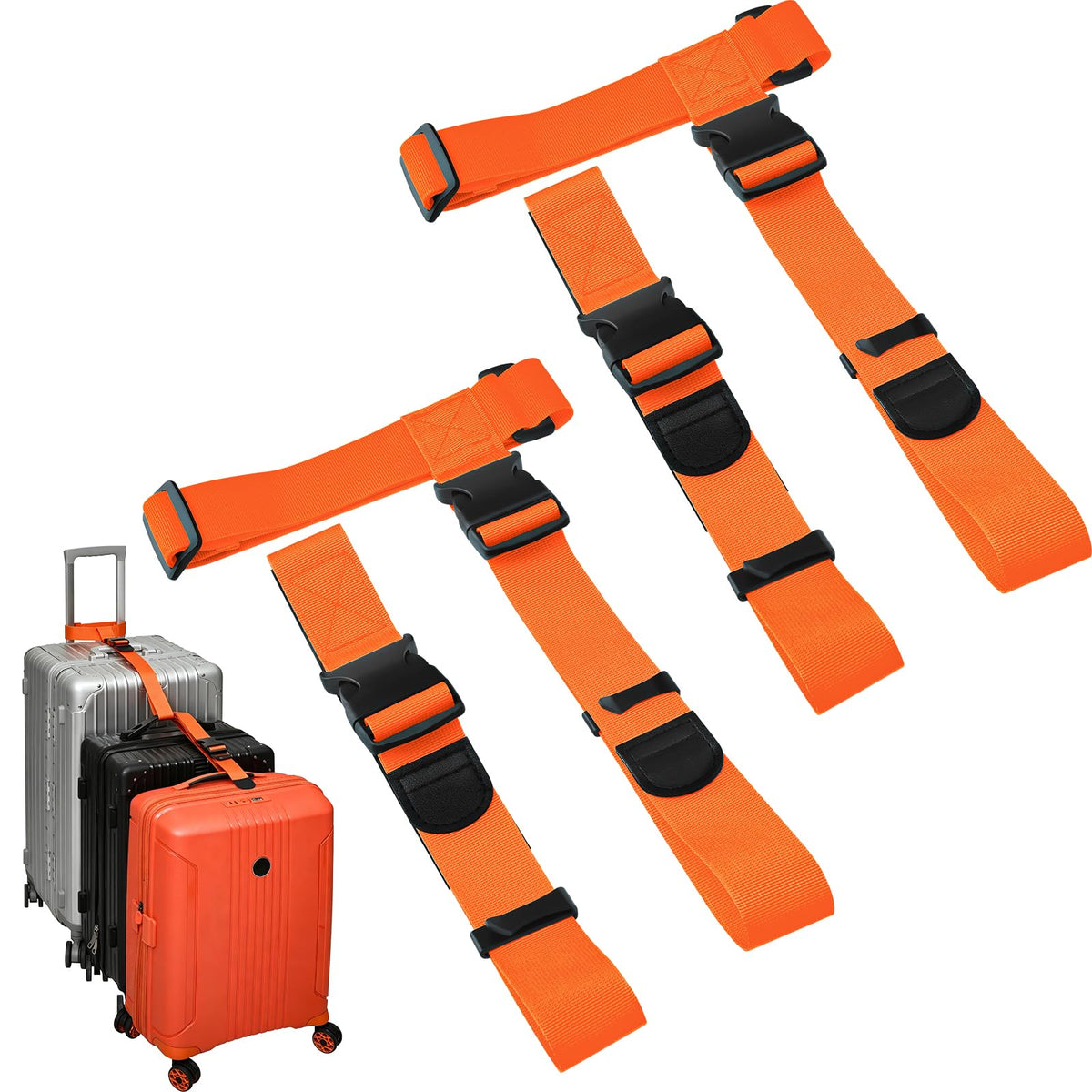 BILIONE 2 Pack Luggage Connector Straps,Connect 3 Suitcases ＆ Add A Bag