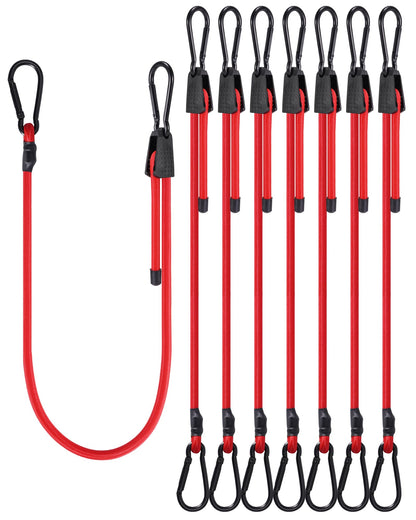 Lucky Straps 48" Black Adjustable Carabiner Bungee Cords with Hooks, 8 Pack