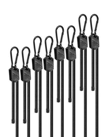 Lucky Straps 48" Black Adjustable Carabiner Bungee Cords with Hooks, 8 Pack