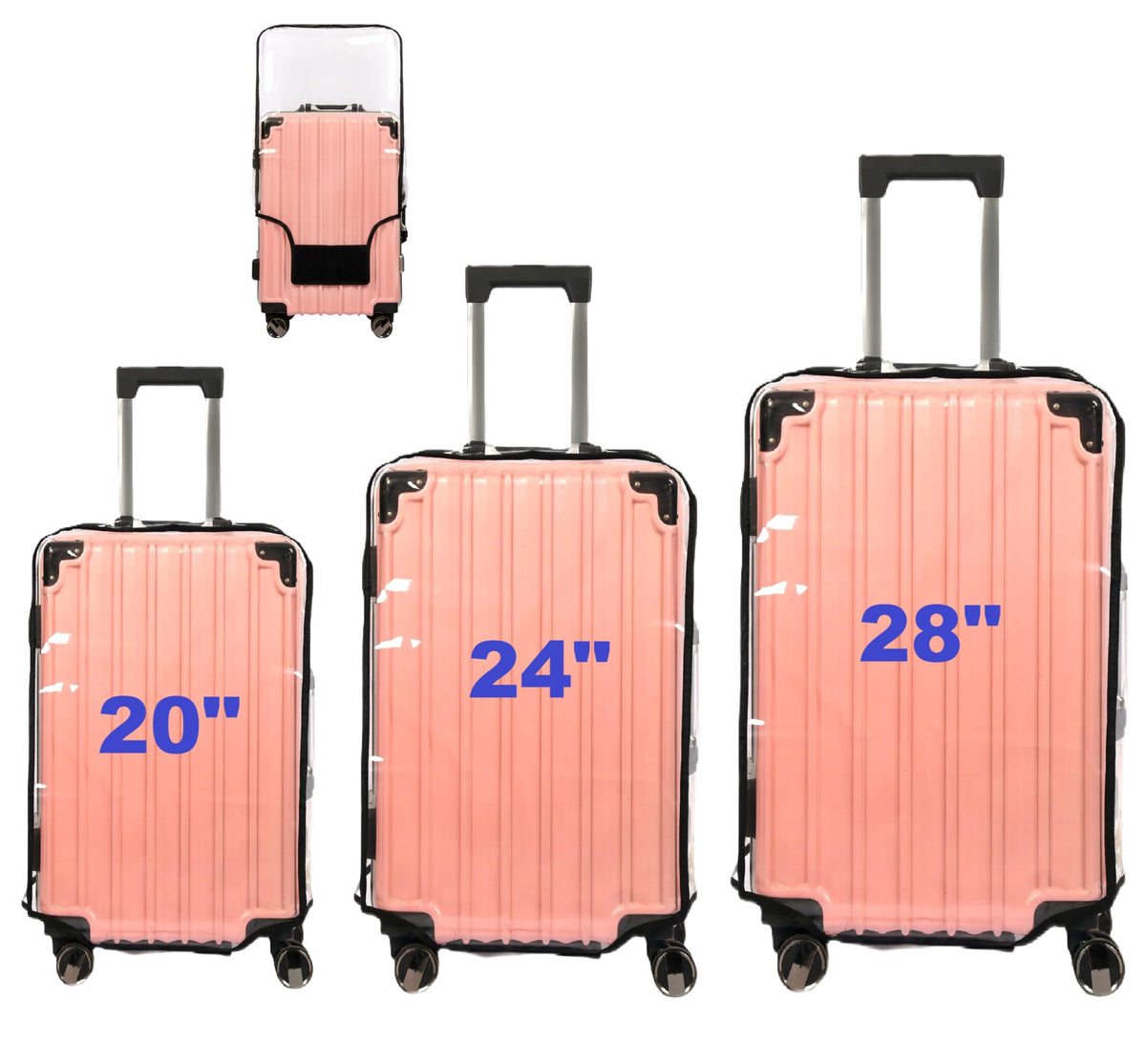 Clear PVC Luggage Cover Protectors - Transparent Waterproof Suitcase Sleeve for 20"+24"+28" Wheeled Suitcases (3PCS)