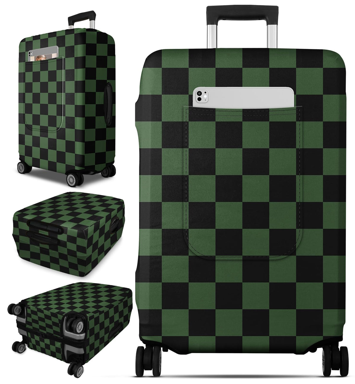 Slohif Classic Green Checkered Luggage Cover with Storage Pocket 28-30 inch